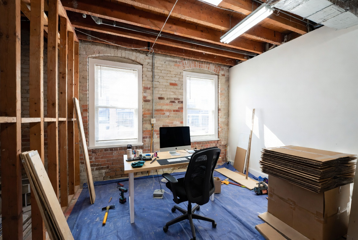 Modern UK office renovation 2026 — hybrid workspace, biophilic design and collaborative zones